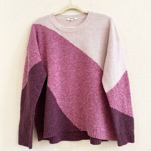 Splendid  Colorblock Chevron 100% Wool Pink Purple Long Sleeve Sweater Size L